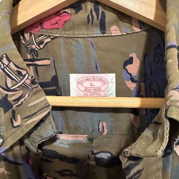 Brooks Brothers Olive Cotton BD Fox-Hunt Camo Print Sport Shirt Size Large - Picture 3 of 5